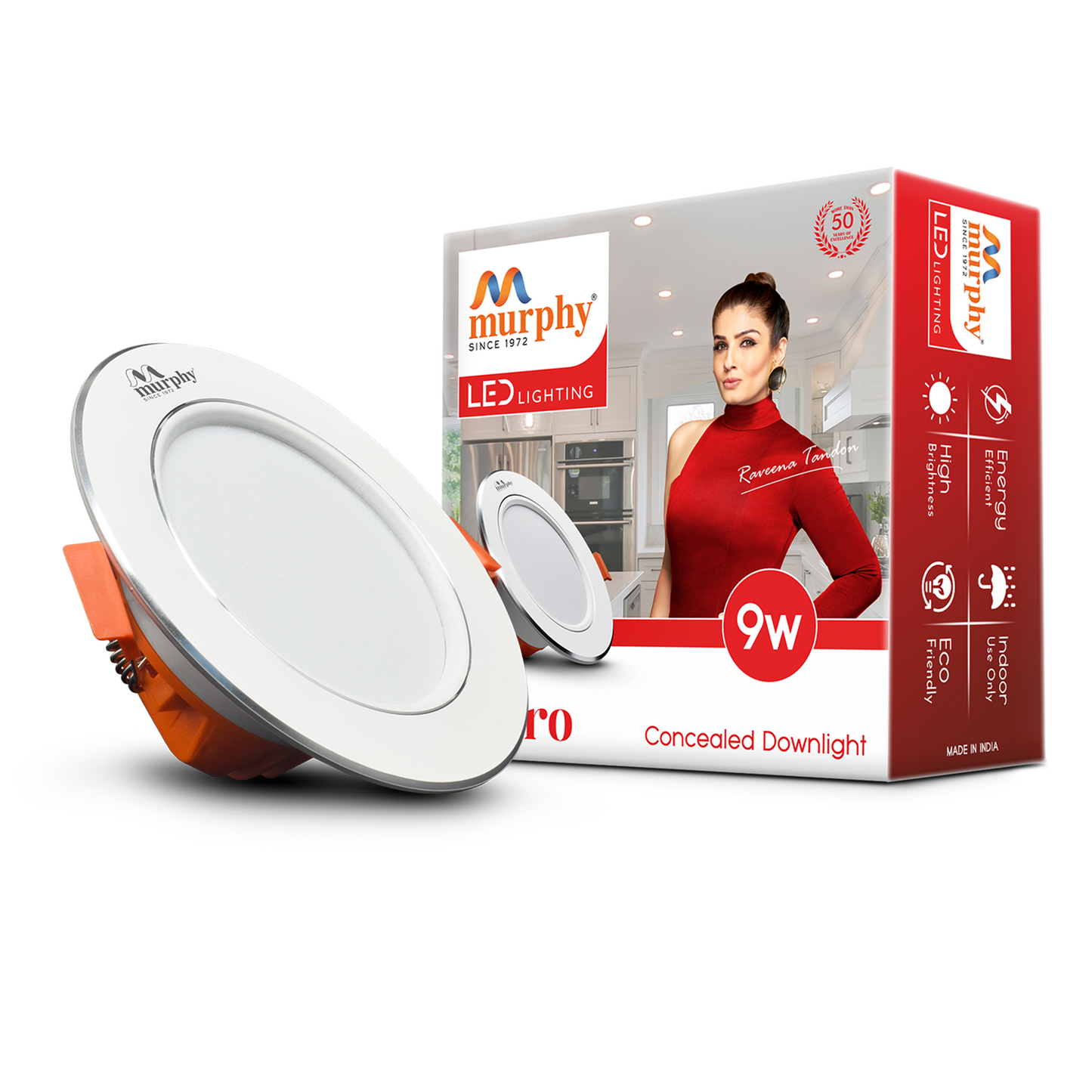 Murphy Claro 9W Concealed LED Downlight Aluminium Finish | Eye-Caring & Long-Lasting Brightness | 2 Years Warranty | Suited for 3 Inch Junction Box