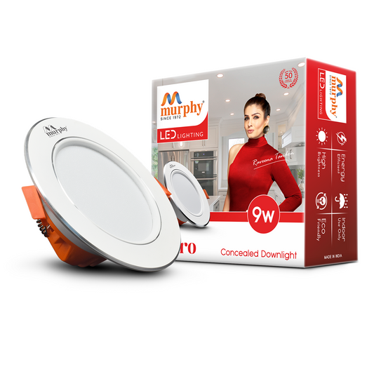 Murphy Claro 9W Concealed LED Downlight Aluminium Finish | Eye-Caring & Long-Lasting Brightness | 2 Years Warranty | Suited for 3 Inch Junction Box