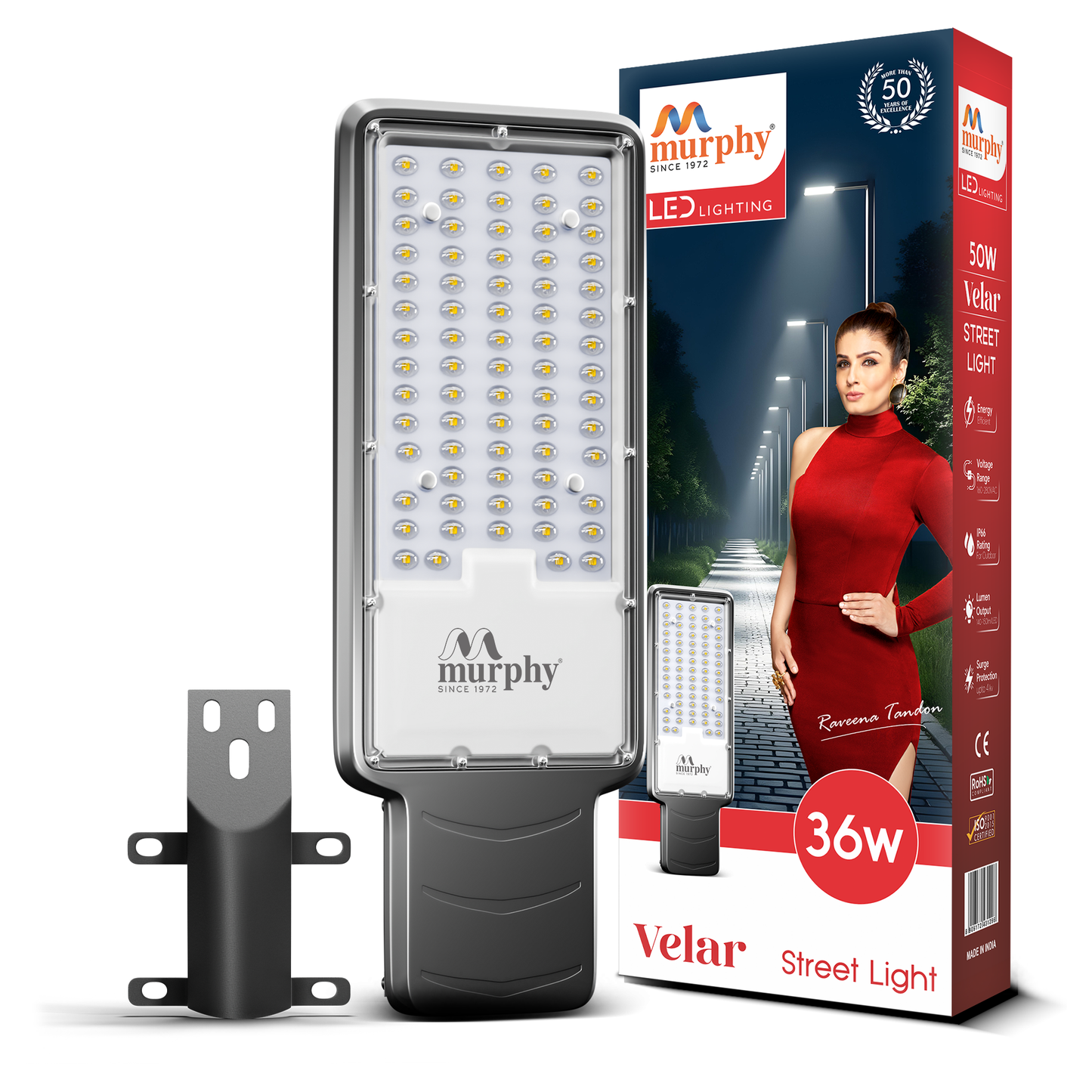 Murphy Velar 36W LED Street Light | Aluminium Body | IP66 Waterproof | 3600 Lumens | 6500K Cool White | BIS Certified | Energy Efficient Outdoor Light | 2-Year Warranty