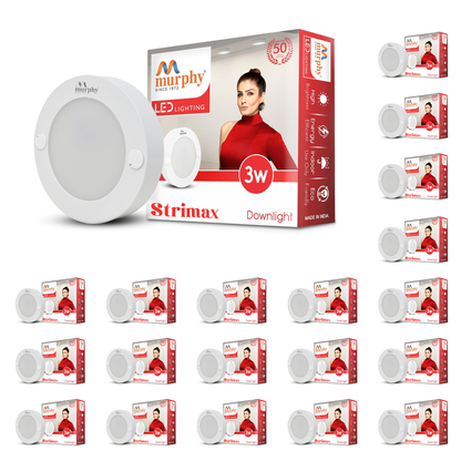 Murphy STRIMAX 3W Surface LED Downlight | Slim Round Cabinet Light | Cool White| Energy Efficient | Long Lifespan| 2 Years Warranty