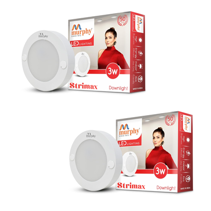 Murphy STRIMAX 3W Surface LED Downlight | Slim Round Cabinet Light | Cool White| Energy Efficient | Long Lifespan| 2 Years Warranty