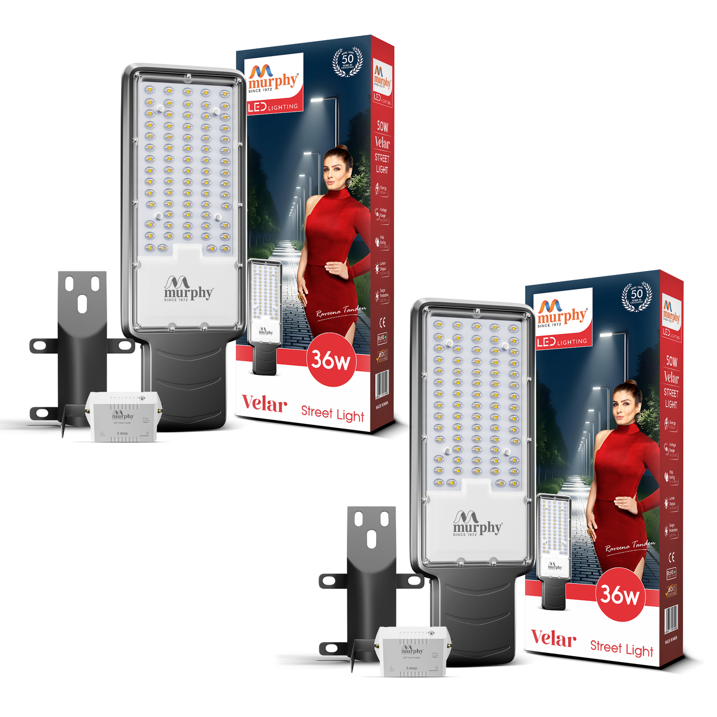 Murphy Velar 36W LED Street Light with Auto On/Off Day Night Sensor | Aluminium Body | IP66 Waterproof | 3600 Lumens | 6500K Cool White | | BIS Certified | 2-Year Warranty