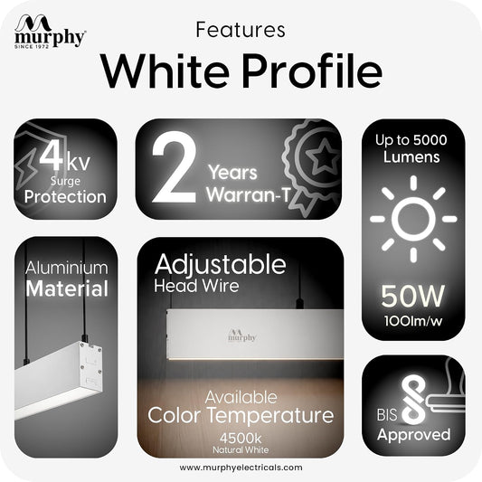 Murphy 45W 4 Feet Linear LED Hanging Profile Light - Natural White