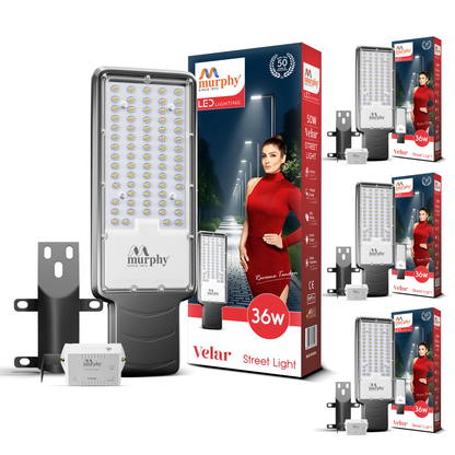 Murphy Velar 36W LED Street Light with Auto On/Off Day Night Sensor | Aluminium Body | IP66 Waterproof | 3600 Lumens | 6500K Cool White | | BIS Certified | 2-Year Warranty