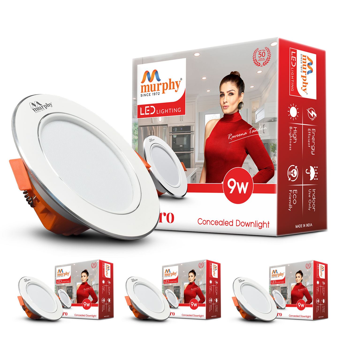 Murphy Claro 9W Concealed LED Downlight Aluminium Finish | Eye-Caring & Long-Lasting Brightness | 2 Years Warranty | Suited for 3 Inch Junction Box