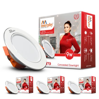 Murphy Claro 9W Concealed LED Downlight Aluminium Finish | Eye-Caring & Long-Lasting Brightness | 2 Years Warranty | Suited for 3 Inch Junction Box