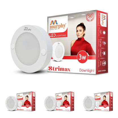 Murphy STRIMAX 3W Surface LED Downlight | Slim Round Cabinet Light | Cool White| Energy Efficient | Long Lifespan| 2 Years Warranty