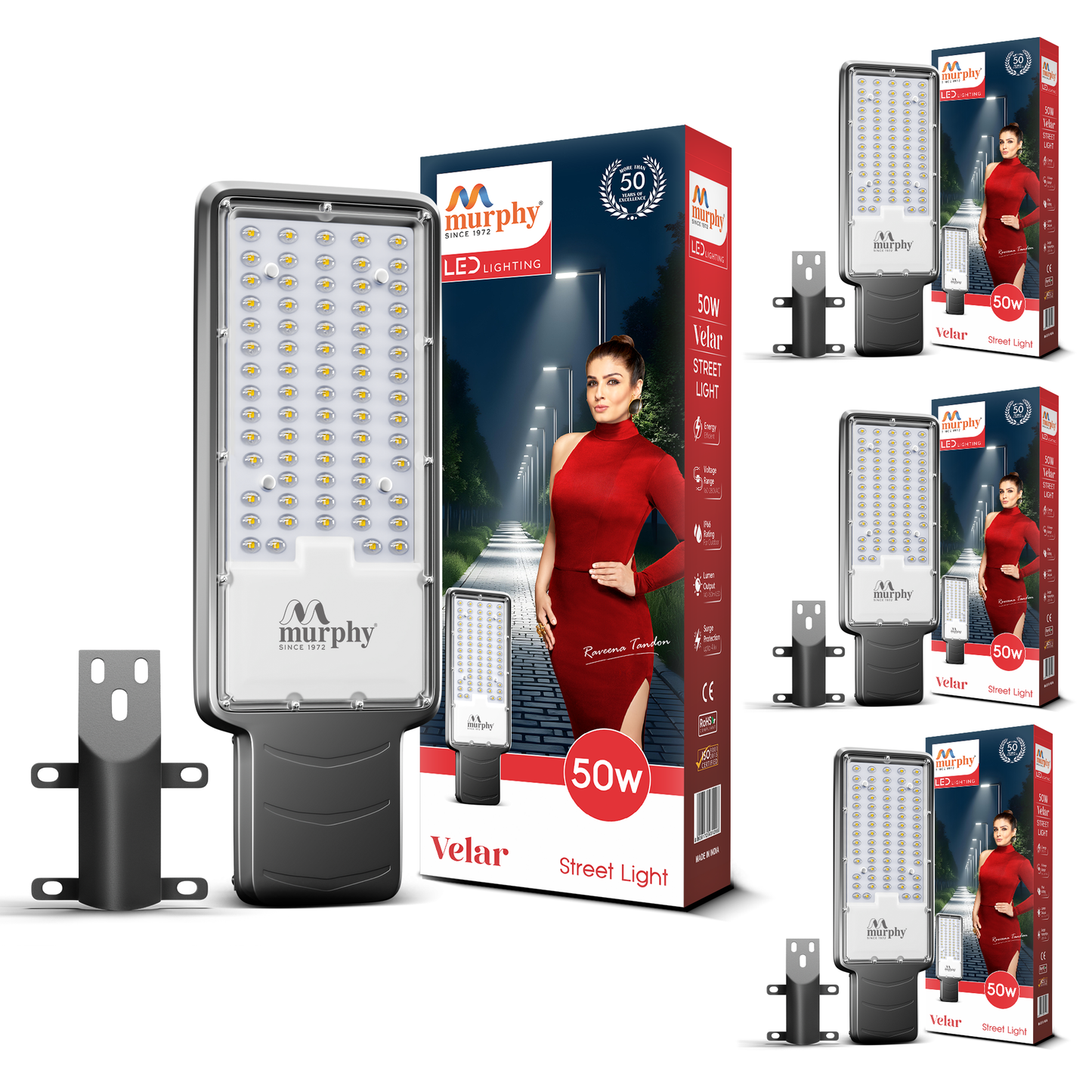 Murphy Velar 50W LED Street Light | Aluminium Body | IP66 Waterproof | 5000 Lumens | 6500K Cool White | BIS Certified | Energy Efficient Outdoor Light | 2-Year Warranty