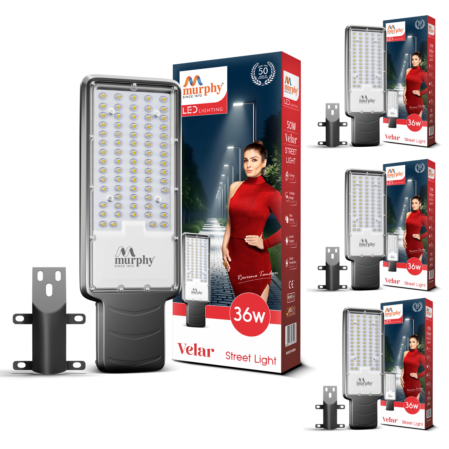 Murphy Velar 36W LED Street Light | Aluminium Body | IP66 Waterproof | 3600 Lumens | 6500K Cool White | BIS Certified | Energy Efficient Outdoor Light | 2-Year Warranty