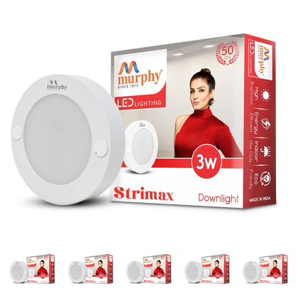 Murphy STRIMAX 3W Surface LED Downlight | Slim Round Cabinet Light | Cool White| Energy Efficient | Long Lifespan| 2 Years Warranty