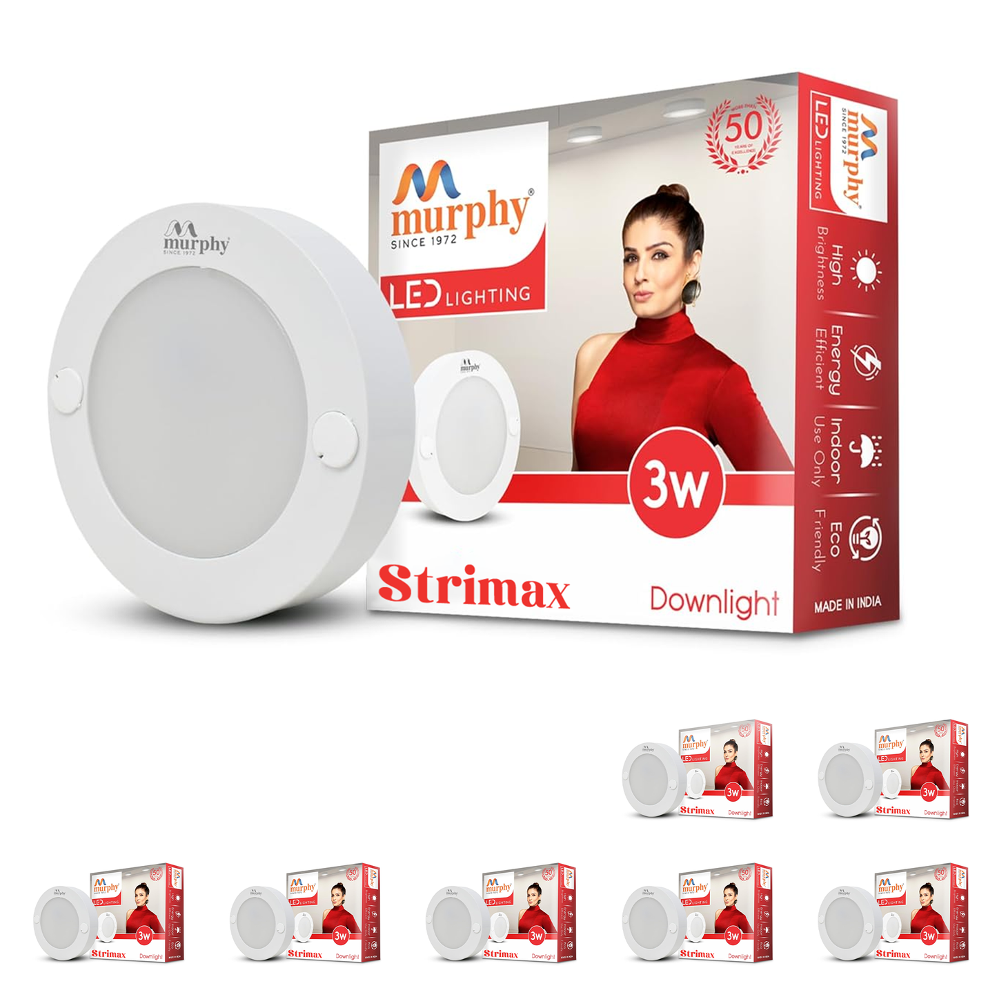 Murphy STRIMAX 3W Surface LED Downlight | Slim Round Cabinet Light | Cool White| Energy Efficient | Long Lifespan| 2 Years Warranty