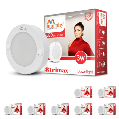 Murphy STRIMAX 3W Surface LED Downlight | Slim Round Cabinet Light | Cool White| Energy Efficient | Long Lifespan| 2 Years Warranty