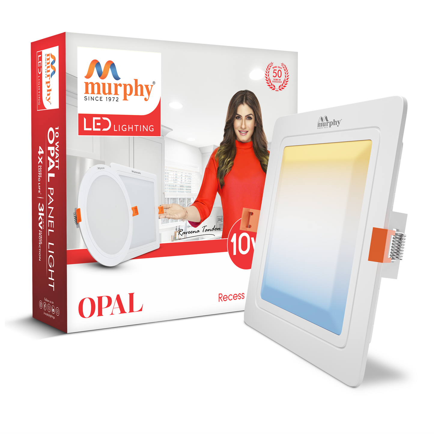 Murphy 10W OPAL 3 Color Changing Square Recess Panel Light : CW+WW+NW