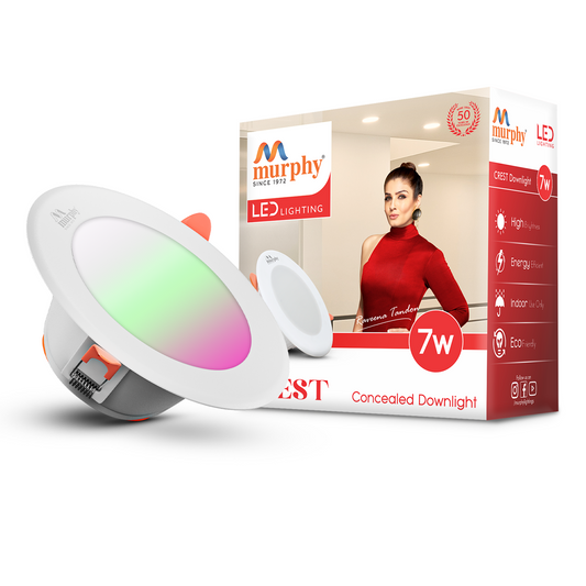 Murphy Crest Premium 7W 3-in-1 LED Concealed Down Light | Cool White, Green & Pink | Switch Controlled Color Changing | Modern False Ceiling Lighting