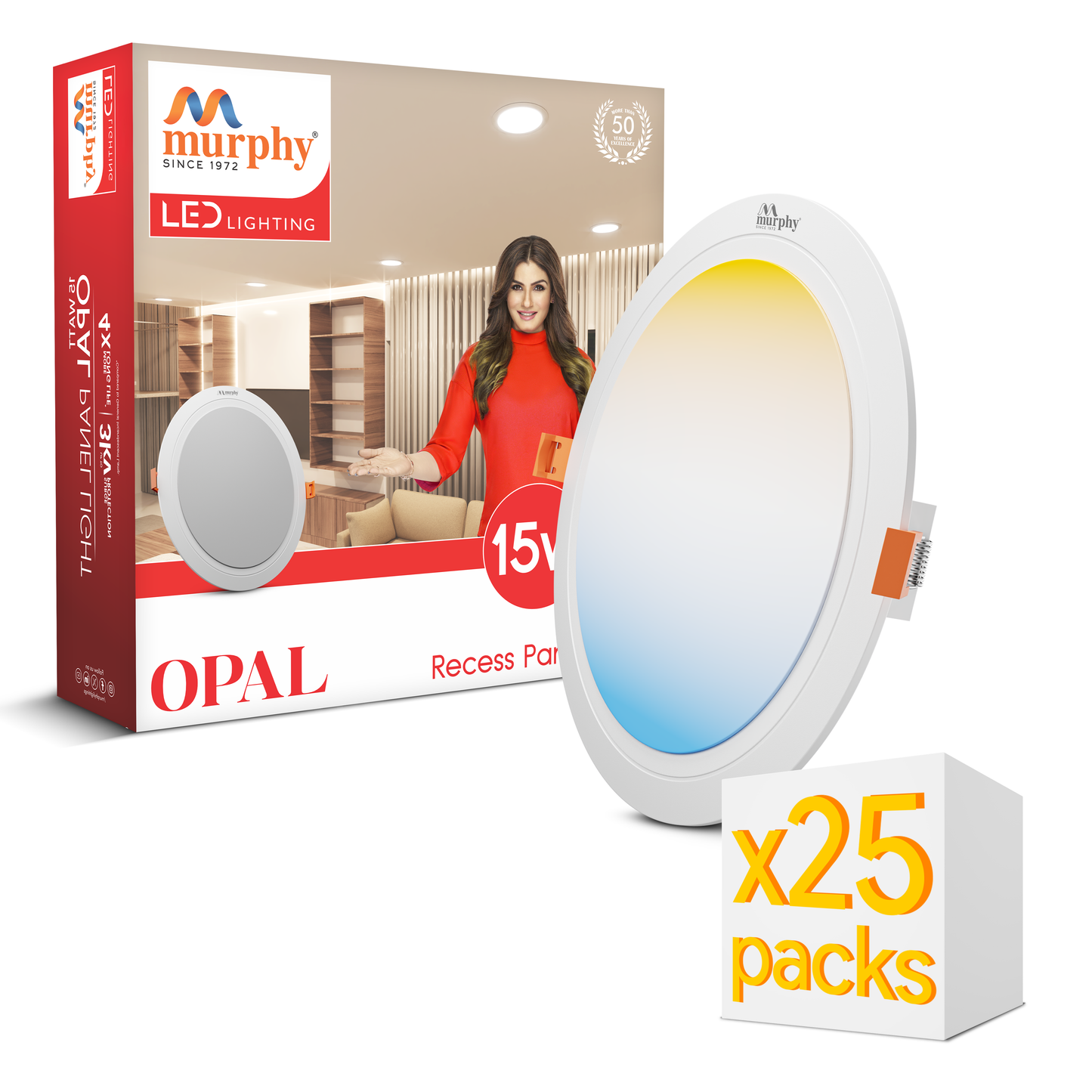 Murphy 15W OPAL 3-IN-1 Color Changing Round Recess Panel Light : CW+WW+NW