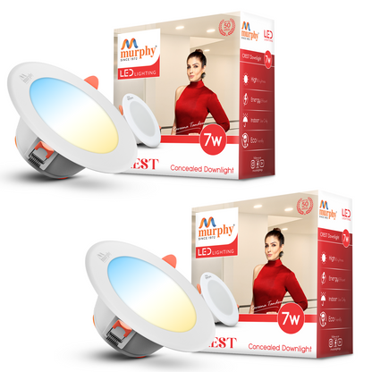 Murphy Crest Premium 7W 3-in-1 LED Concealed Down Light |Cool White, Natural White & Warm White | Switch Controlled Color Changing | Modern False Ceiling Lighting