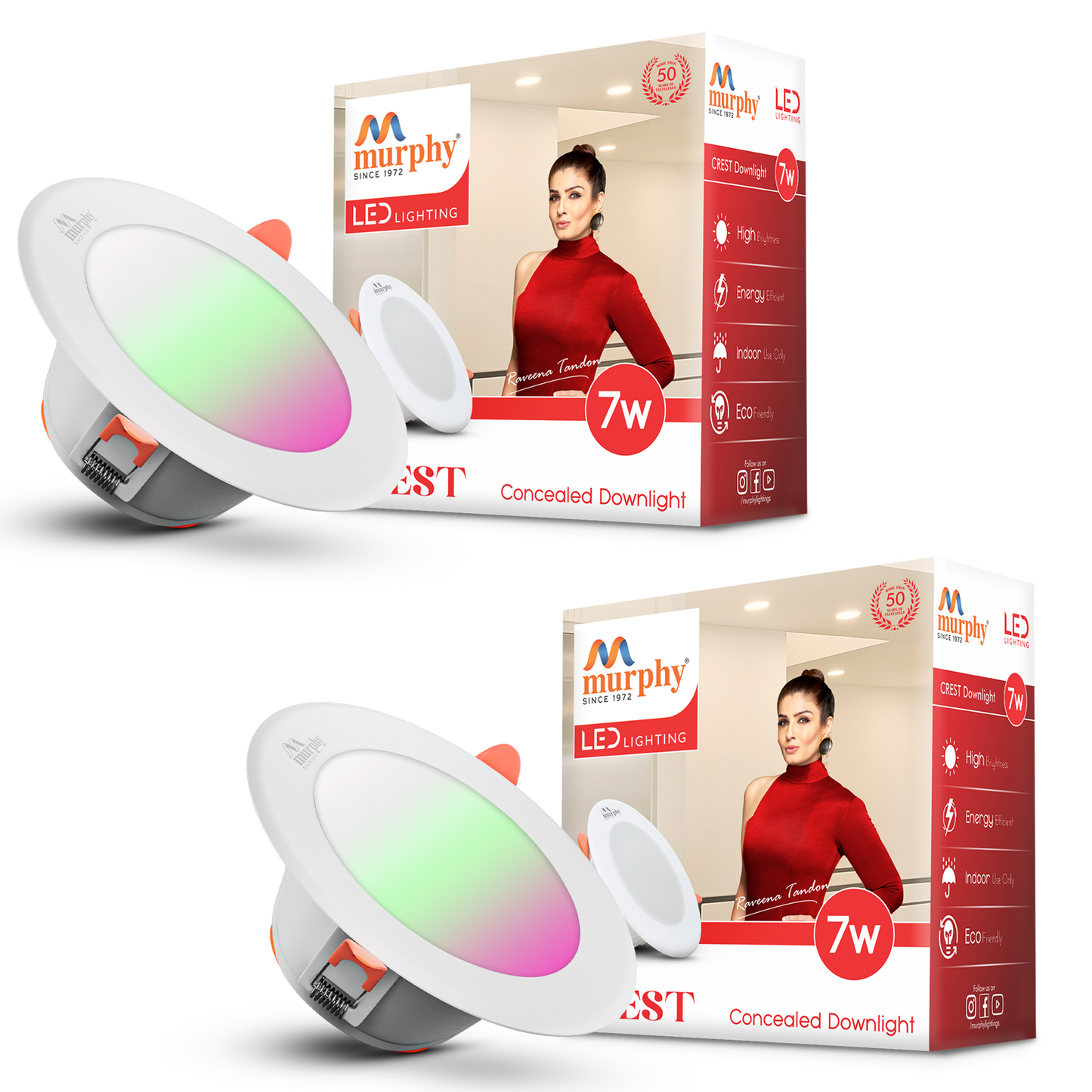 Murphy Crest Premium 7W 3-in-1 LED Concealed Down Light | Cool White, Green & Pink | Switch Controlled Color Changing | Modern False Ceiling Lighting