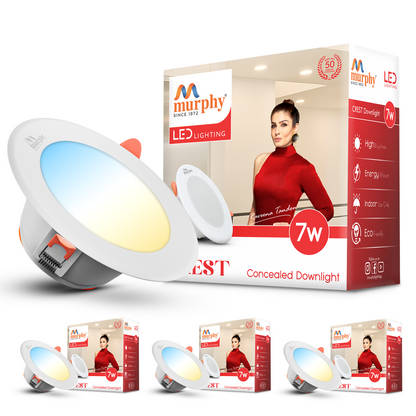 Murphy Crest Premium 7W 3-in-1 LED Concealed Down Light |Cool White, Natural White & Warm White | Switch Controlled Color Changing | Modern False Ceiling Lighting