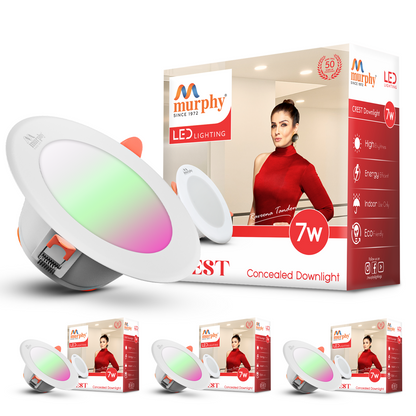 Murphy Crest Premium 7W 3-in-1 LED Concealed Down Light | Cool White, Green & Pink | Switch Controlled Color Changing | Modern False Ceiling Lighting