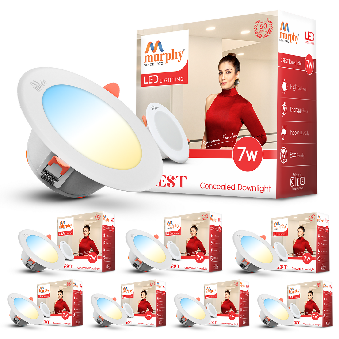 Murphy Crest Premium 7W 3-in-1 LED Concealed Down Light |Cool White, Natural White & Warm White | Switch Controlled Color Changing | Modern False Ceiling Lighting