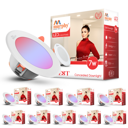 Murphy Crest Premium 7W 3-in-1 LED Concealed Down Light |Red, Blue & Pink | Switch Controlled Color Changing | Modern False Ceiling Lighting