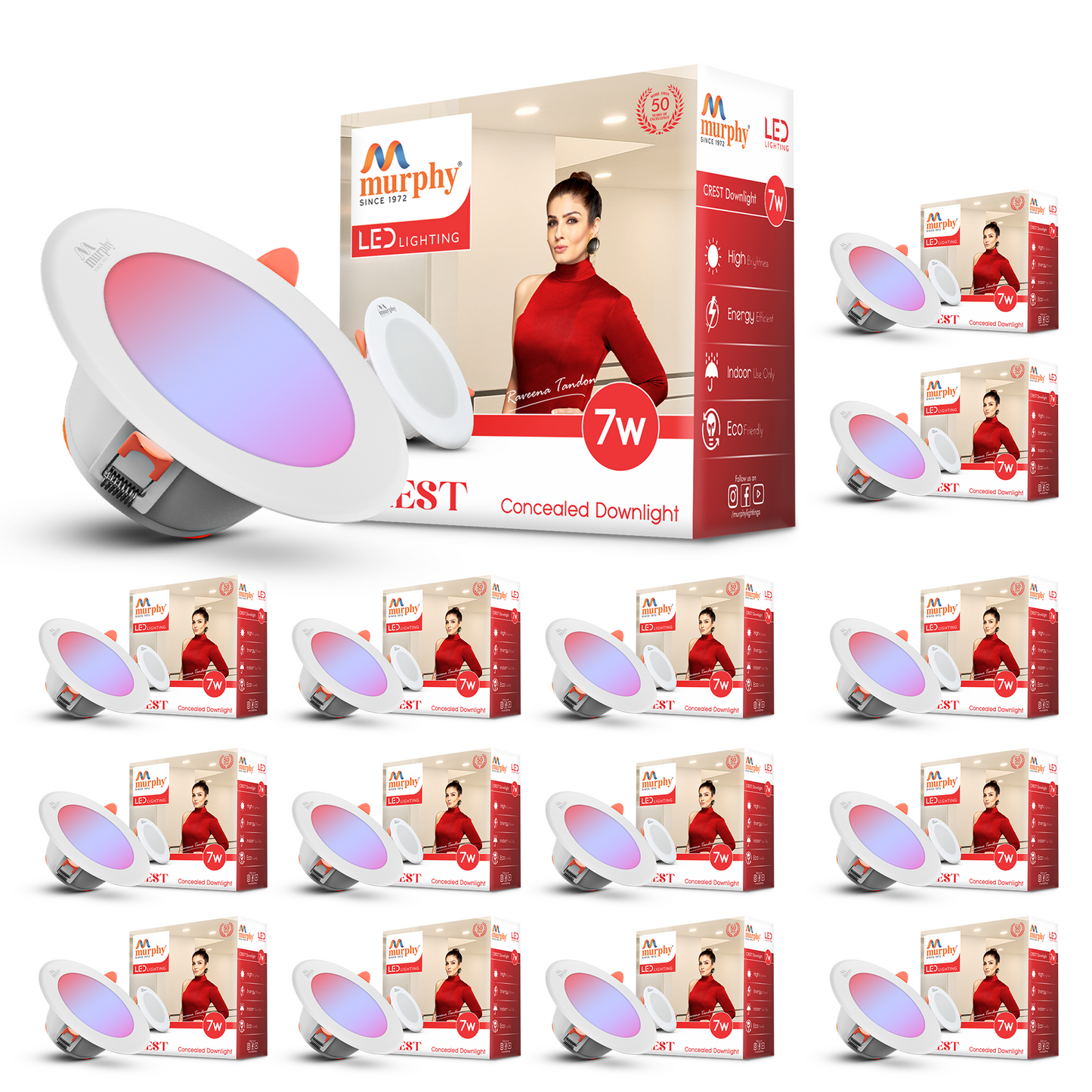 Murphy Crest Premium 7W 3-in-1 LED Concealed Down Light |Red, Blue & Pink | Switch Controlled Color Changing | Modern False Ceiling Lighting