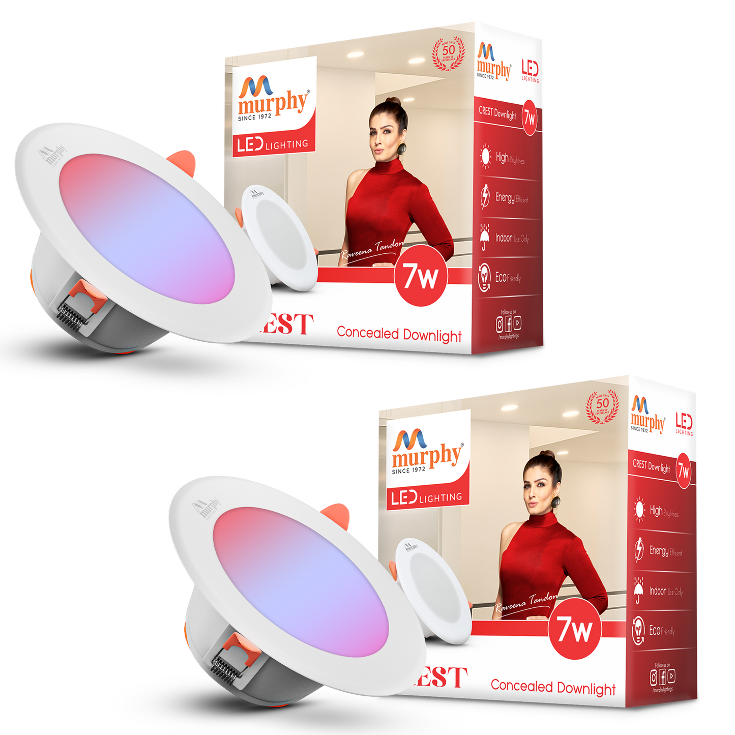 Murphy Crest Premium 7W 3-in-1 LED Concealed Down Light |Red, Blue & Pink | Switch Controlled Color Changing | Modern False Ceiling Lighting