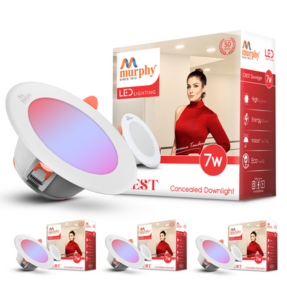 Murphy Crest Premium 7W 3-in-1 LED Concealed Down Light |Red, Blue & Pink | Switch Controlled Color Changing | Modern False Ceiling Lighting
