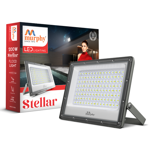 Murphy Stellar 200W LED Flood Light | Ultra-Bright 6500K Cool White | IP66 Waterproof & Surge Protected | High Lumen Outdoor Security Light for Factory, Sports Ground