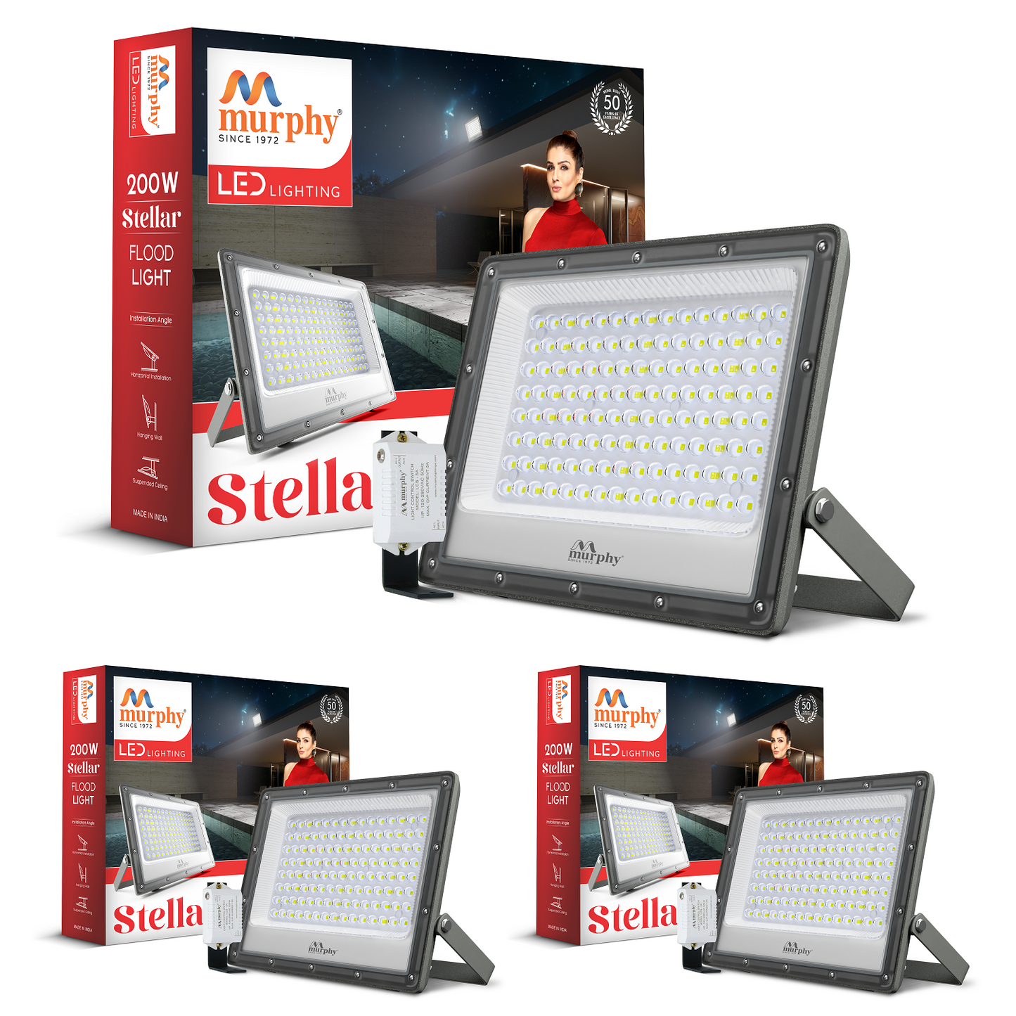 Murphy Stellar 200W LED Flood Light with Auto Day-Night Sensor | Ultra-Bright 6500K Cool White | IP66 Waterproof & Surge Protected | High Lumen Outdoor Security Light for Factory