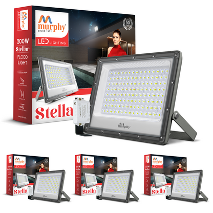 Murphy Stellar 200W LED Flood Light with Auto Day-Night Sensor | Ultra-Bright 6500K Cool White | IP66 Waterproof & Surge Protected | High Lumen Outdoor Security Light for Factory