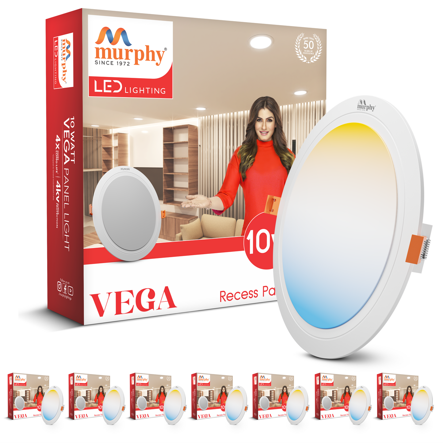 Murphy 10W Vega 3-IN-1 Color Changing Round Recess Panel Light : CW+WW+NW