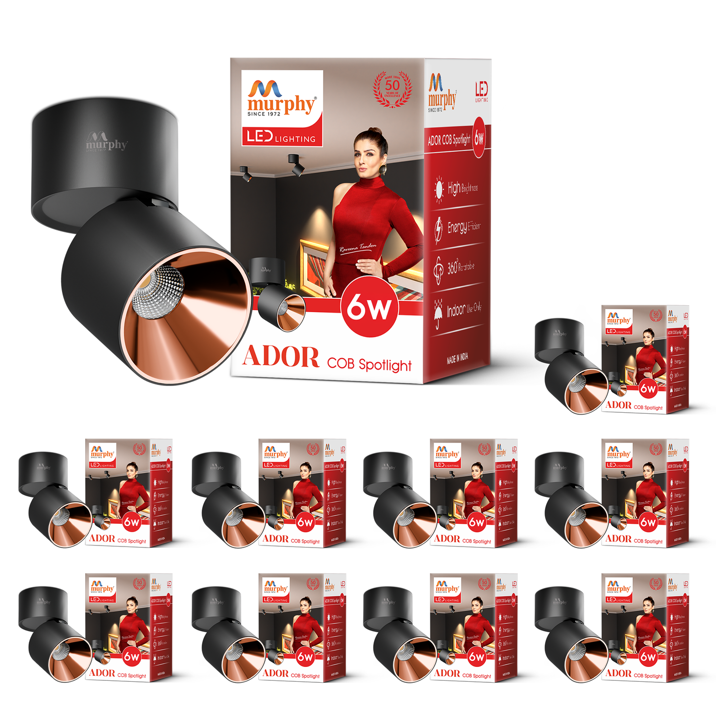 Murphy Ador 6W LED COB Surface Spot Light | Rose Gold Reflector | Warm White | 360° Rotatable | Aluminium Body | BIS Approved