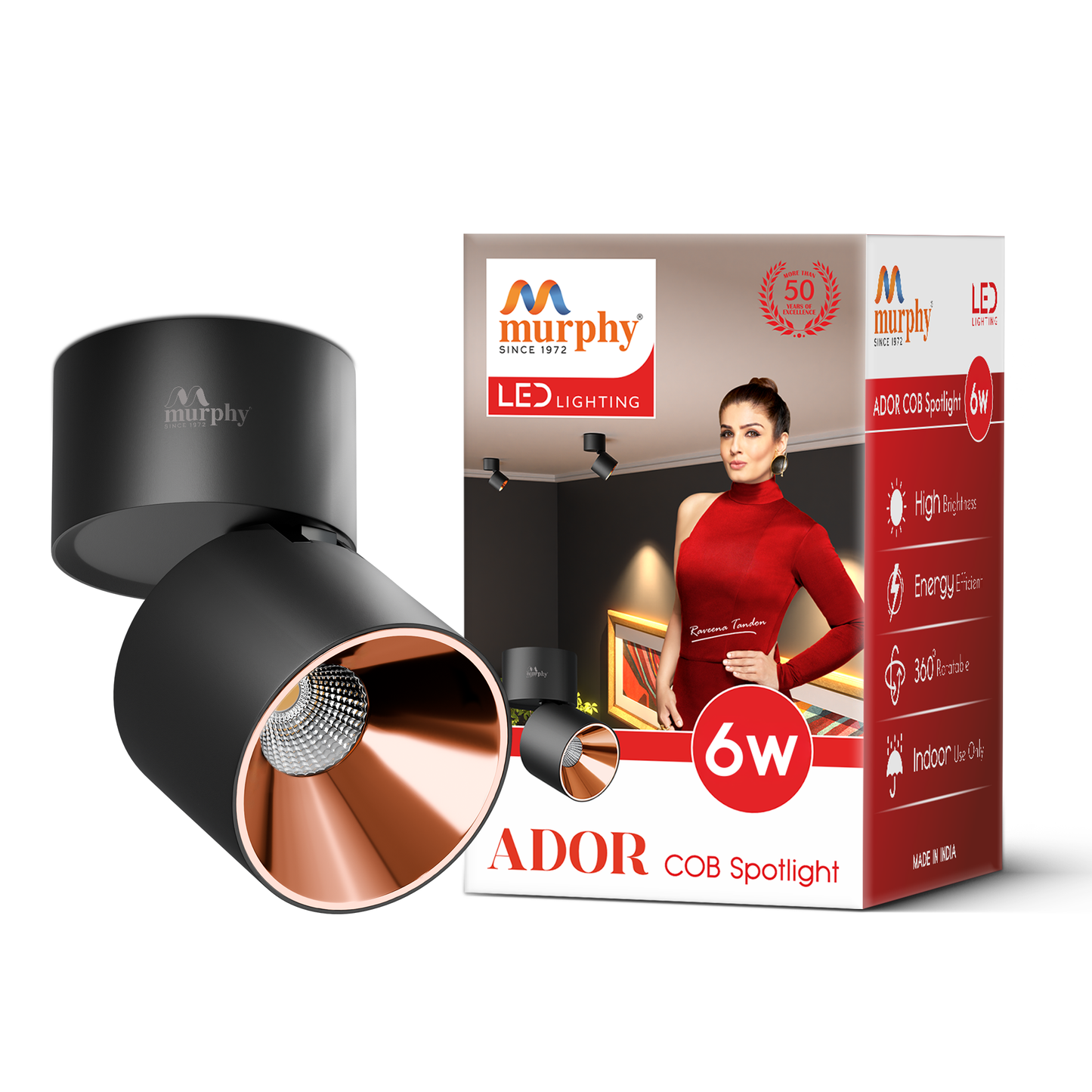 Murphy Ador 6W LED COB Surface Spot Light | Rose Gold Reflector | Warm White | 360° Rotatable | Aluminium Body | BIS Approved