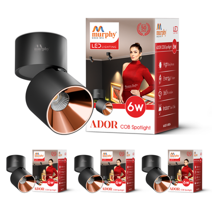 Murphy Ador 6W LED COB Surface Spot Light | Rose Gold Reflector | Warm White | 360° Rotatable | Aluminium Body | BIS Approved