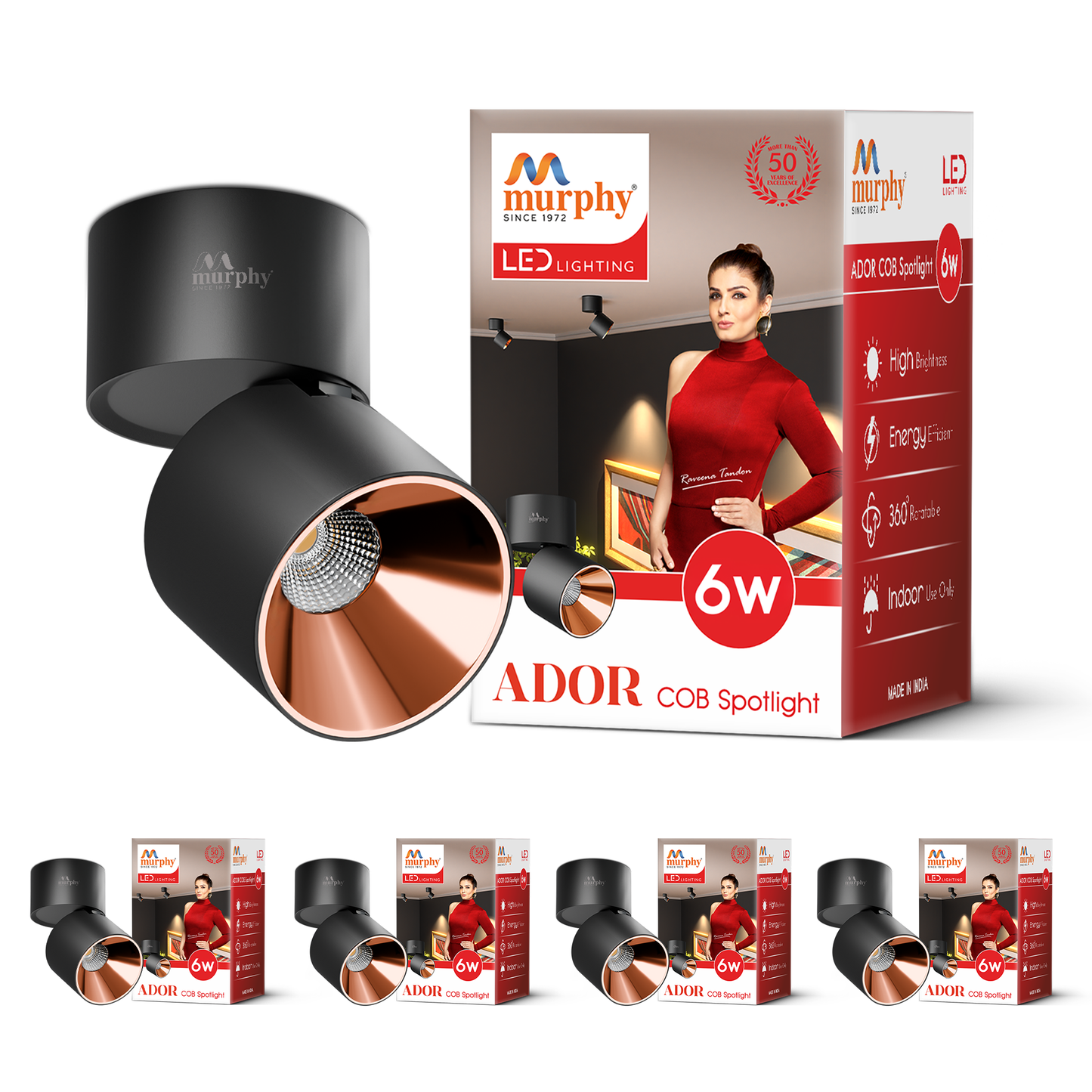 Murphy Ador 6W LED COB Surface Spot Light | Rose Gold Reflector | Warm White | 360° Rotatable | Aluminium Body | BIS Approved