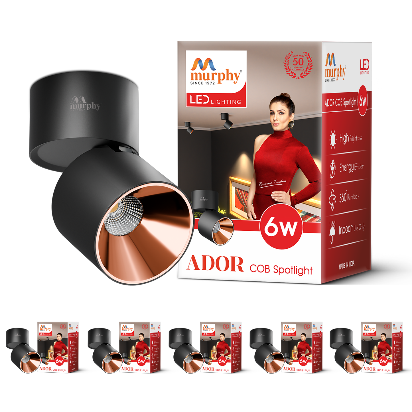 Murphy Ador 6W LED COB Surface Spot Light | Rose Gold Reflector | Warm White | 360° Rotatable | Aluminium Body | BIS Approved