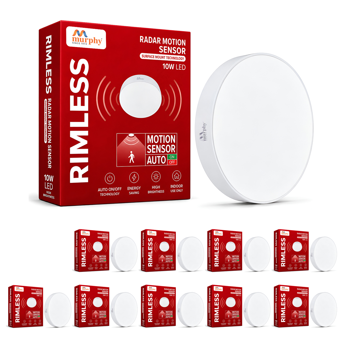 Murphy 10W Surface Mounted Rimless Radar Motion Sensor LED Light (Cool White, Auto ON/Off, White Body) – Smart Ceiling Light for Indoor Use with 6-Month Warranty