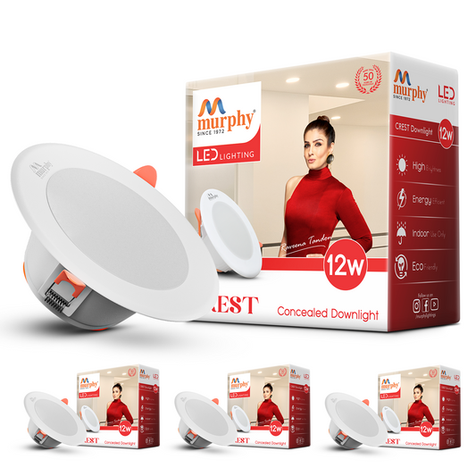 Murphy Crest Premium 12W LED Concealed Down Light | Cool White | Slim Modern False Ceiling Lighting | Suitable for 3-Inch Cutout