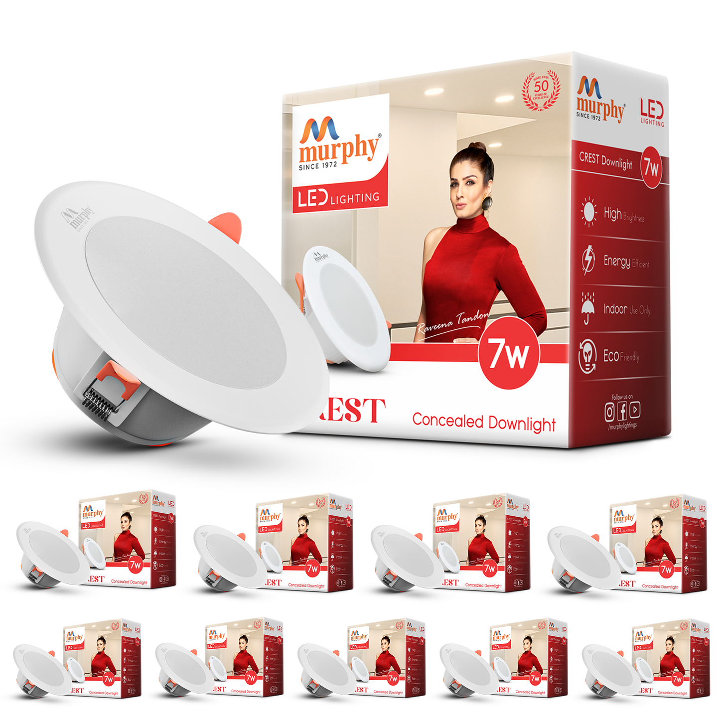 Murphy Crest Premium 7W LED Concealed Down Light | Cool White | Slim Modern False Ceiling Lighting | Suitable for 3-Inch Cutout