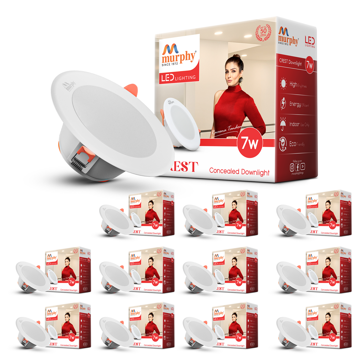 Murphy Crest Premium 7W LED Concealed Down Light | Cool White | Slim Modern False Ceiling Lighting | Suitable for 3-Inch Cutout