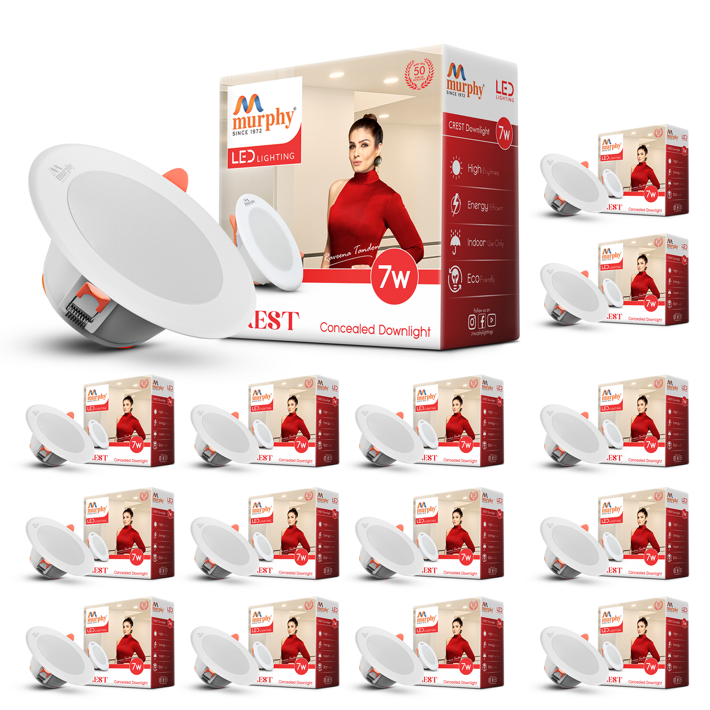 Murphy Crest Premium 7W LED Concealed Down Light | Cool White | Slim Modern False Ceiling Lighting | Suitable for 3-Inch Cutout