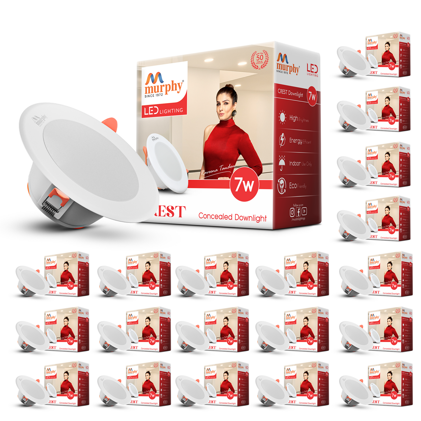 Murphy Crest Premium 7W LED Concealed Down Light | Cool White | Slim Modern False Ceiling Lighting | Suitable for 3-Inch Cutout