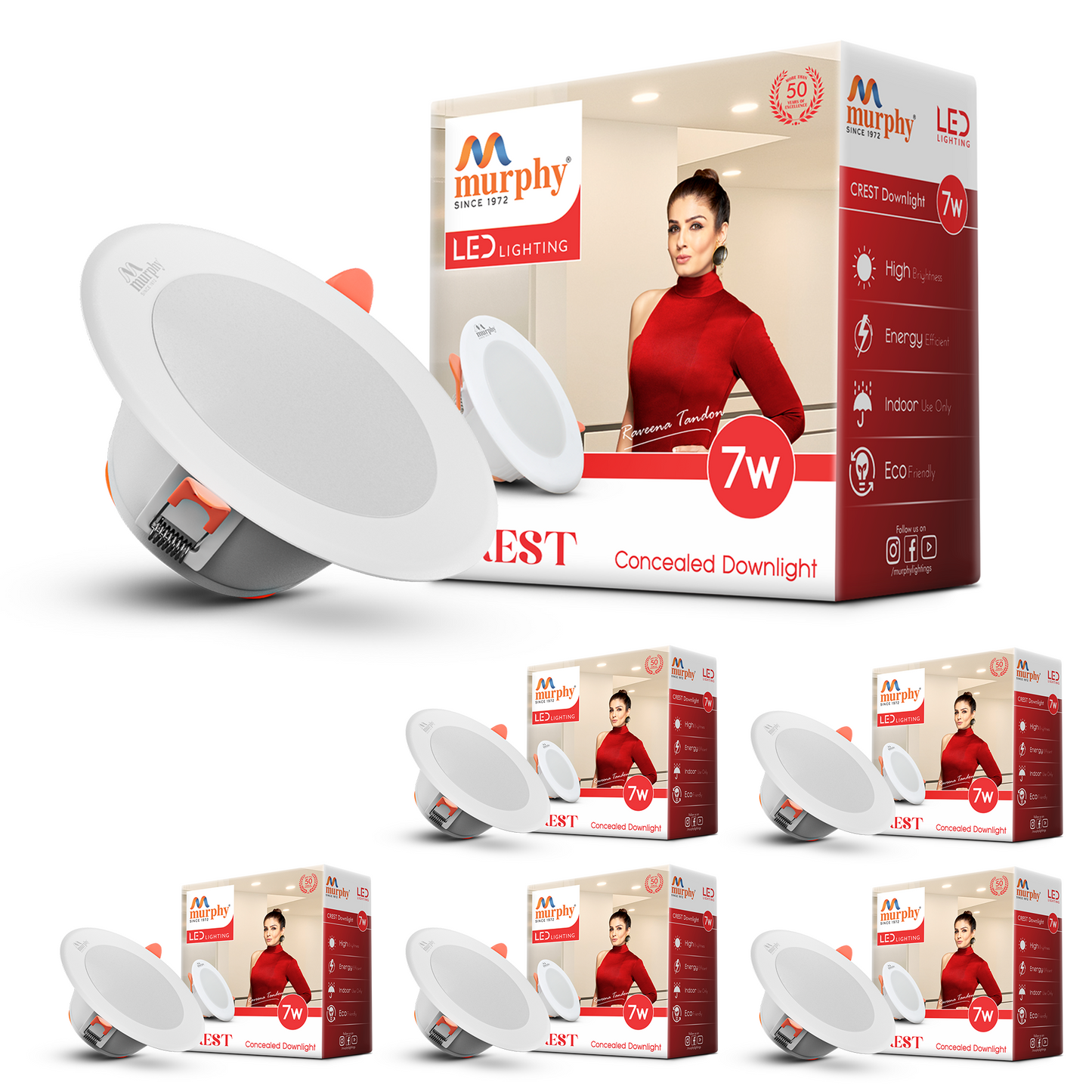 Murphy Crest Premium 7W LED Concealed Down Light | Cool White | Slim Modern False Ceiling Lighting | Suitable for 3-Inch Cutout