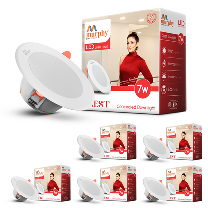 Murphy Crest Premium 7W LED Concealed Down Light | Cool White | Slim Modern False Ceiling Lighting | Suitable for 3-Inch Cutout