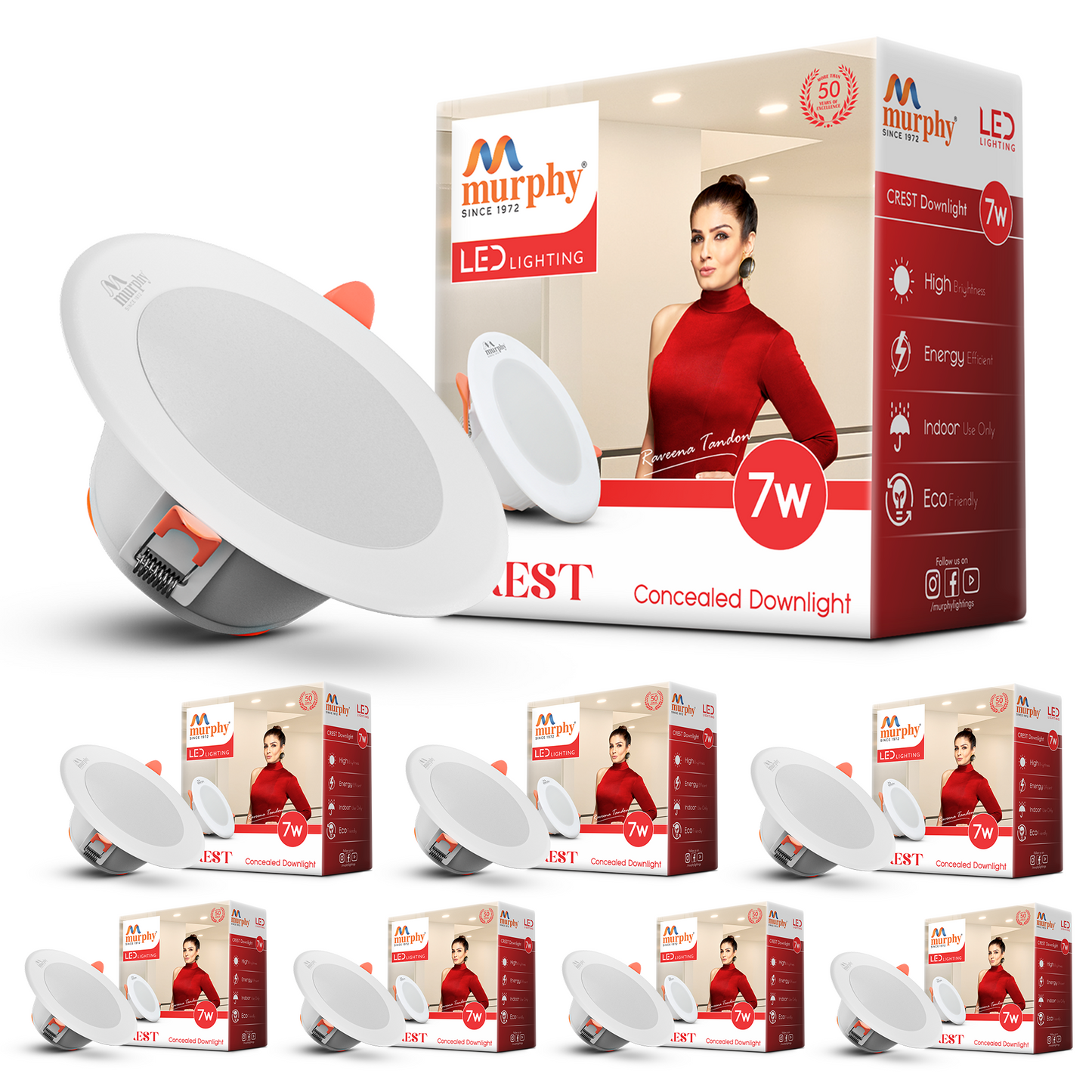 Murphy Crest Premium 7W LED Concealed Down Light | Cool White | Slim Modern False Ceiling Lighting | Suitable for 3-Inch Cutout