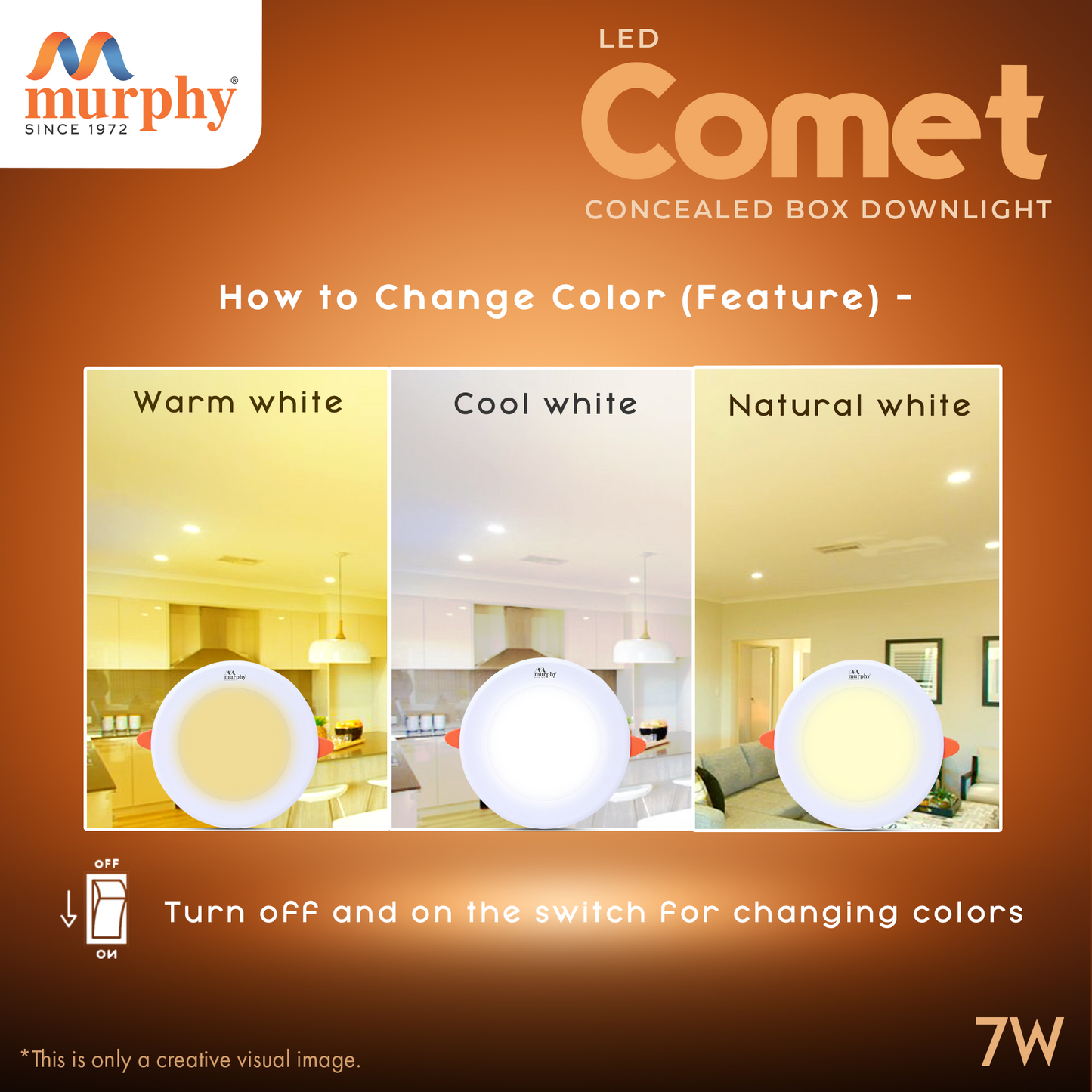 Murphy 7W Comet LED 3-IN-1 Color Changing Down Light : Cool White + Warm White + Natural White