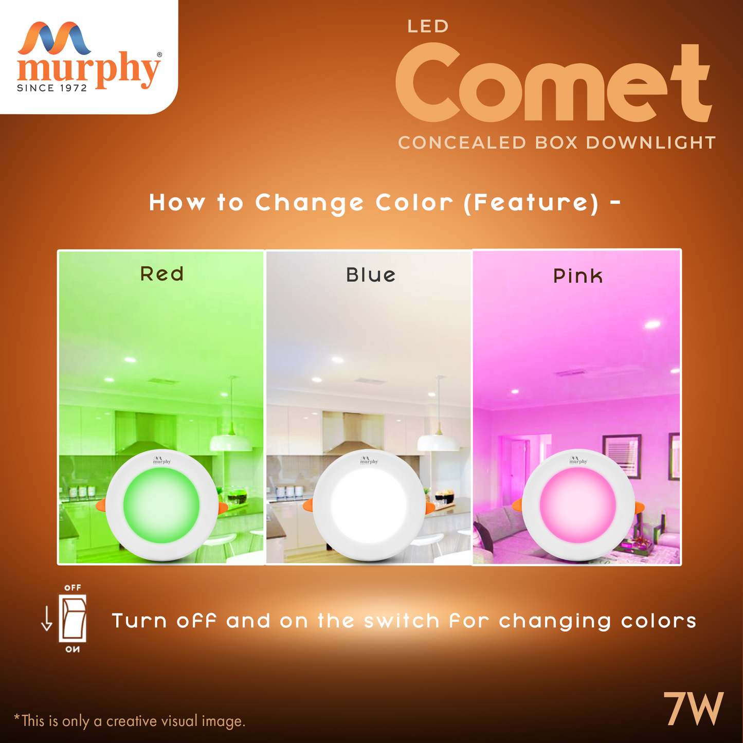 Murphy 7W Comet LED 3-IN-1 Color Changing Down Light : Cool White+ Green+ Pink