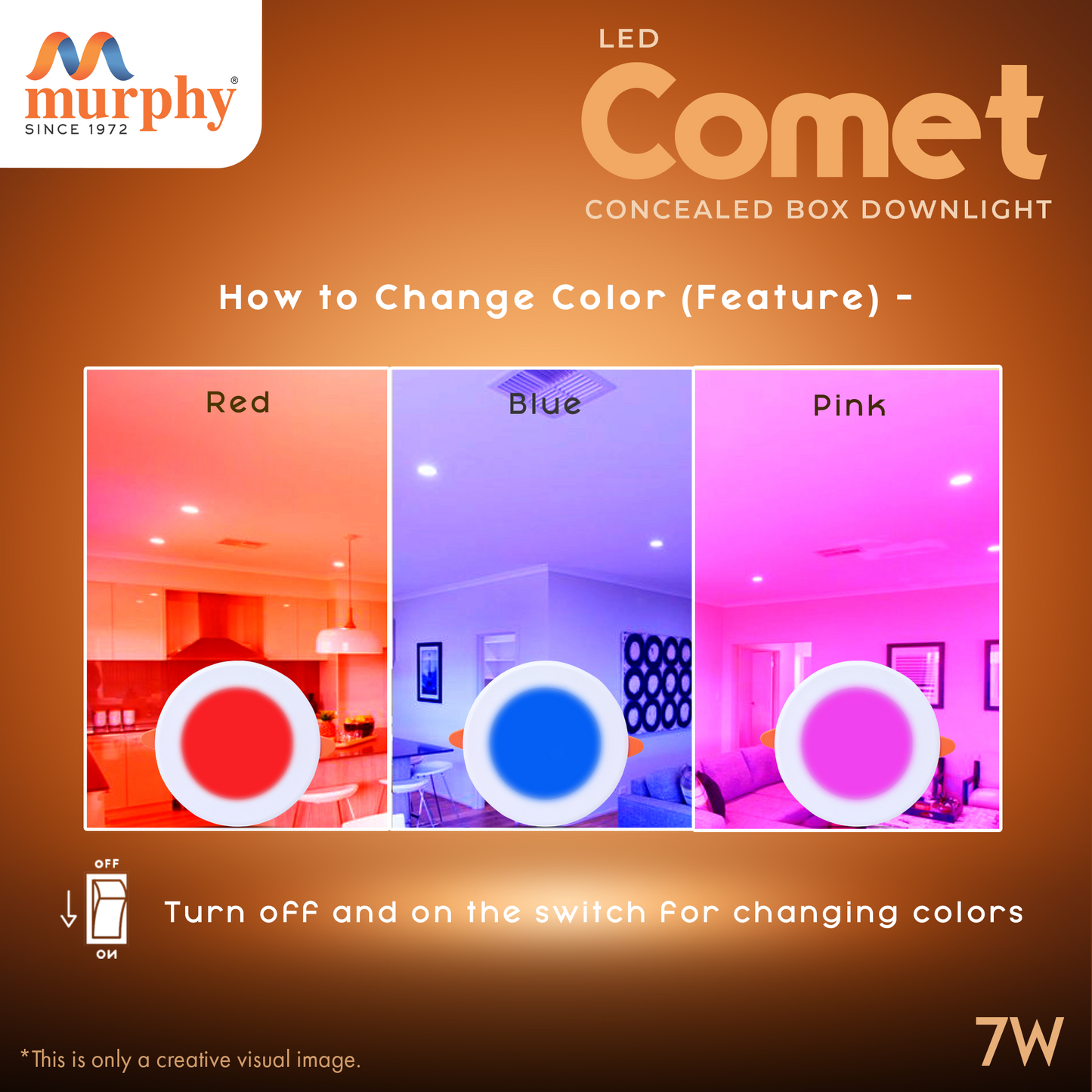Murphy 7W Comet LED 3-IN-1 Color Changing Down Light : Red + Blue + Pink