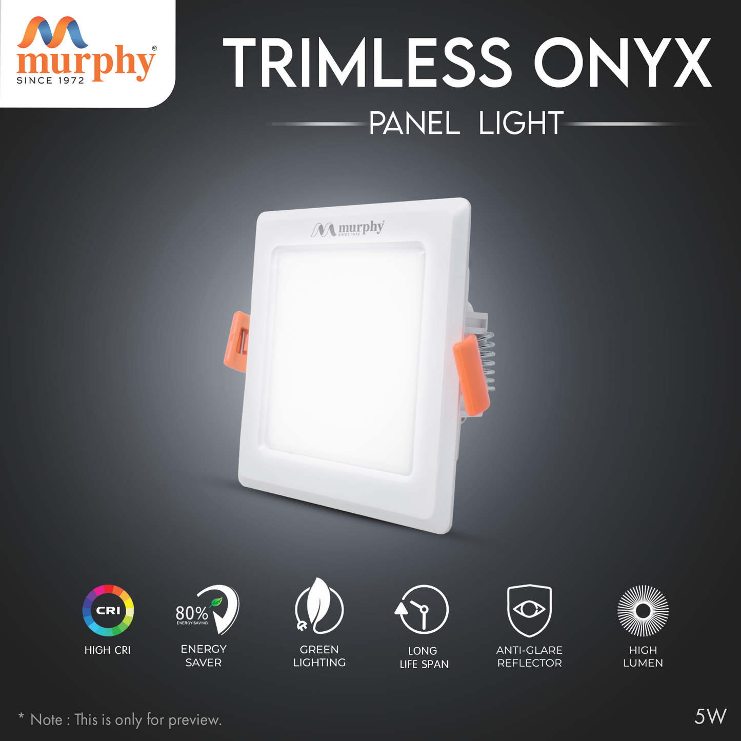 Murphy 5W Trimless Square Recess Panel Light